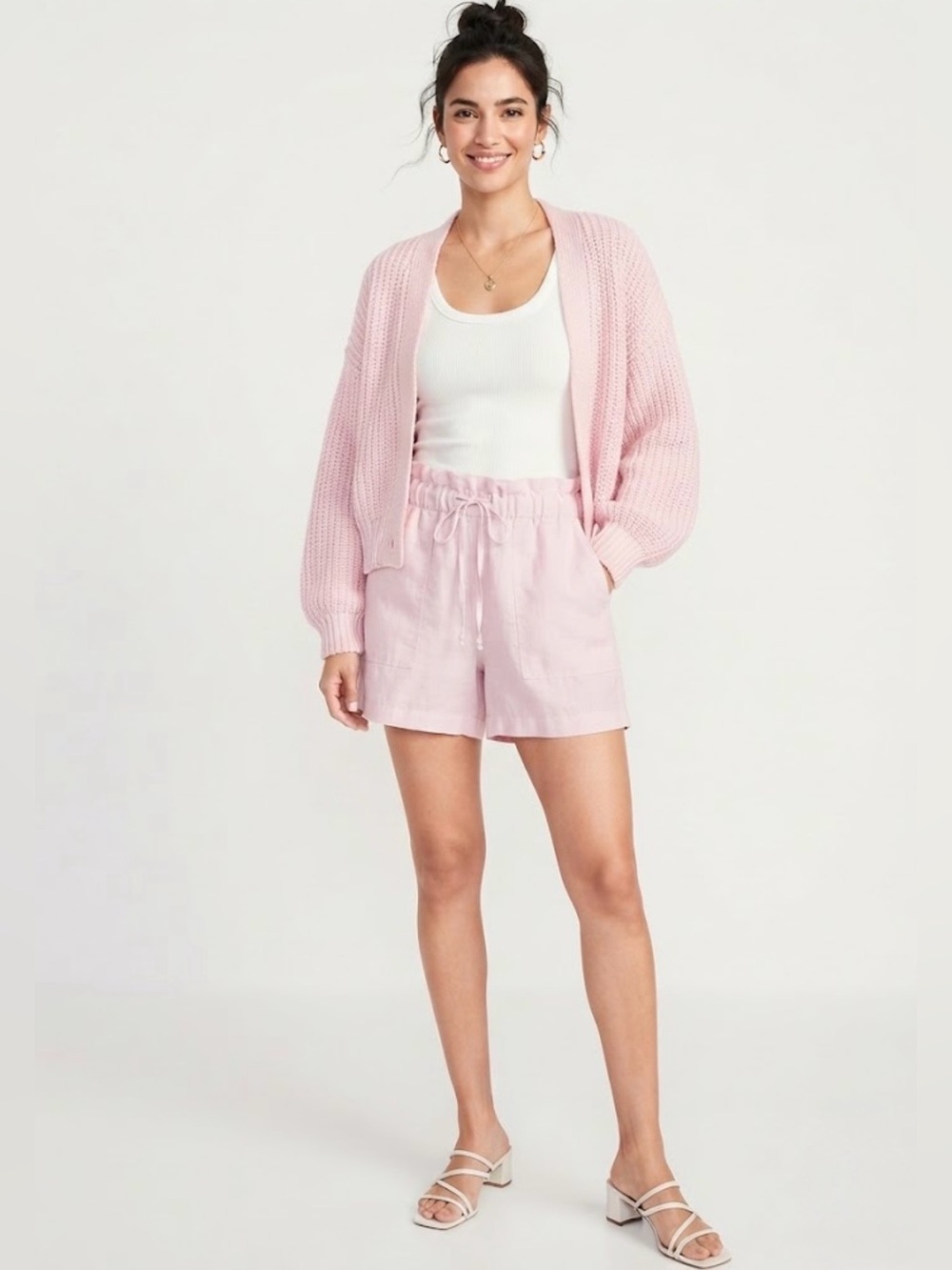 ZARA 100% Linen Paperbag Waist Shorts - Light Pink (NWT)